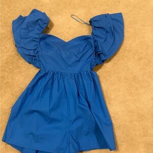Blue Off-Shoulder Dress with Puff Sleeves